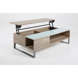 Table basse design réglage en hauteur, en bois clair et verre, AVENA
