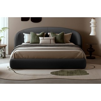 Lit design en cuir de luxe LUXO, avec sommier à lattes offert, noir, 140x200