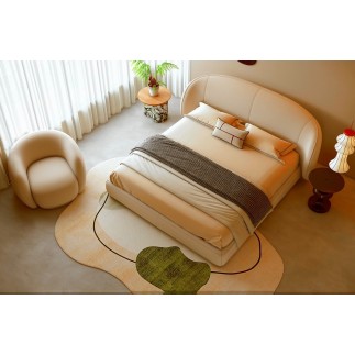 Lit design en cuir de luxe LUXO, avec sommier à lattes offert, beige, 140x200
