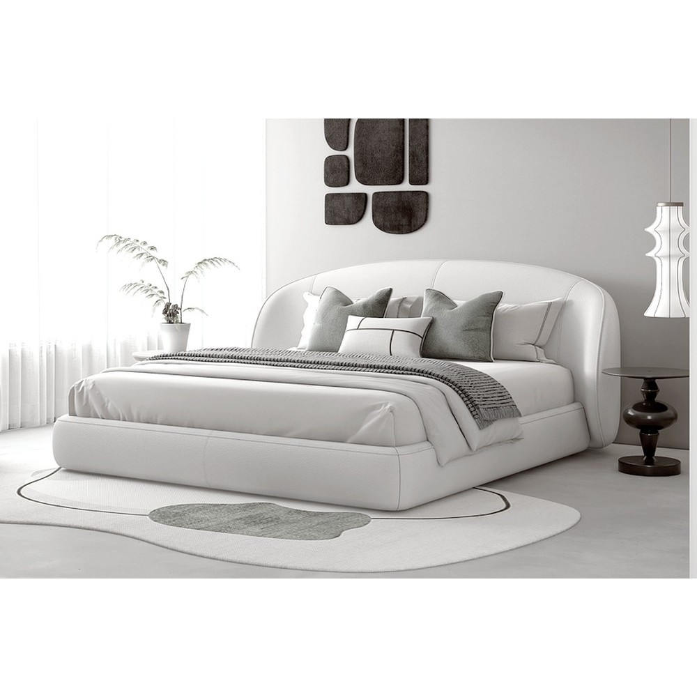 Lit design en cuir de luxe LUXO, avec sommier à lattes offert, blanc, 160x200 Lit design en cuir de luxe LUXO, avec sommier à lattes offert, blanc, 160x200