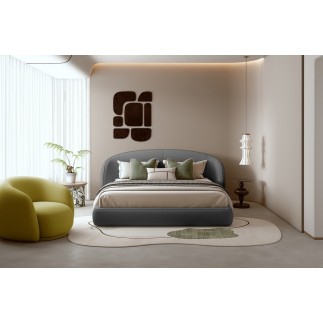 Lit design en cuir de luxe LUXO, avec sommier à lattes offert, gris foncé, 160x200