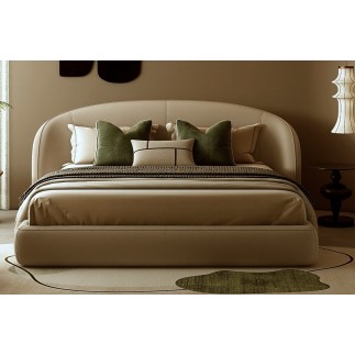 Lit design en cuir de luxe LUXO, avec sommier à lattes offert, beige, 160x200