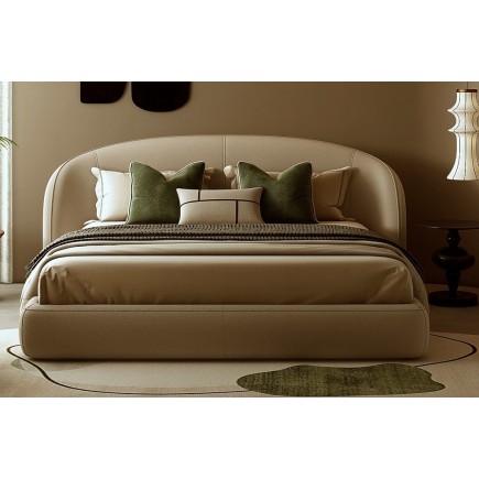 Lit design en cuir de luxe LUXO, avec sommier à lattes offert, beige, 160x200