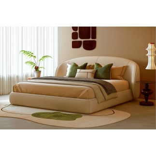Lit design en cuir de luxe LUXO, avec sommier à lattes offert, beige, 160x200