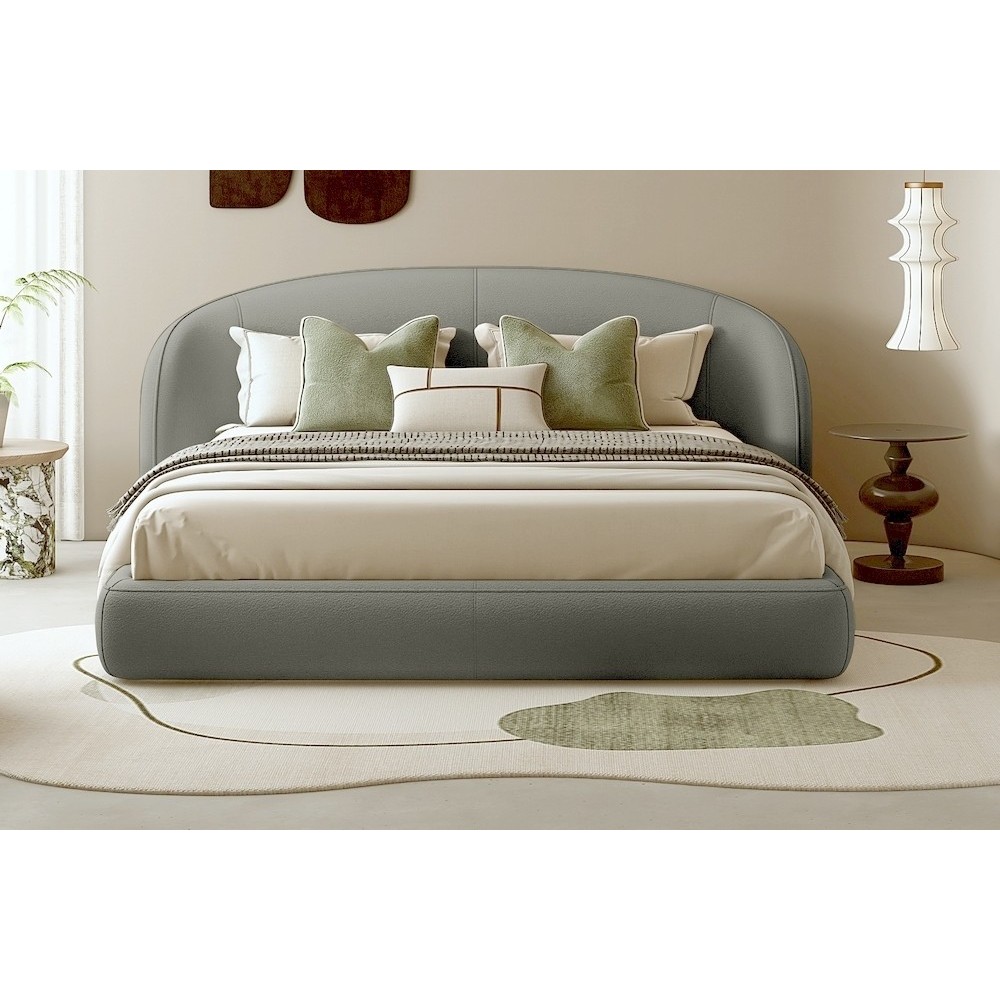 Lit design en cuir de luxe LUXO, avec sommier à lattes offert, gris clair, 160x200 Lit design en cuir de luxe LUXO, avec sommier à lattes offert, gris clair, 160x200