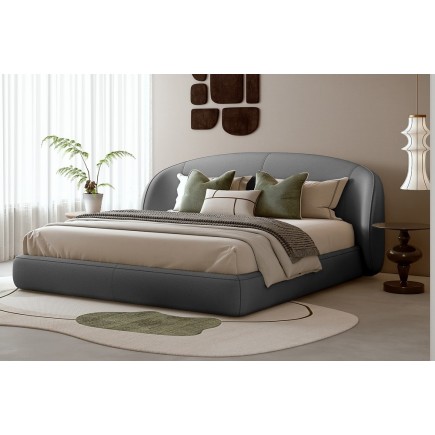 Lit design en cuir de luxe LUXO, avec sommier à lattes offert, gris foncé, 180x200