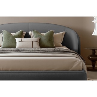 Lit design en cuir de luxe LUXO, avec sommier à lattes offert, gris foncé, 180x200