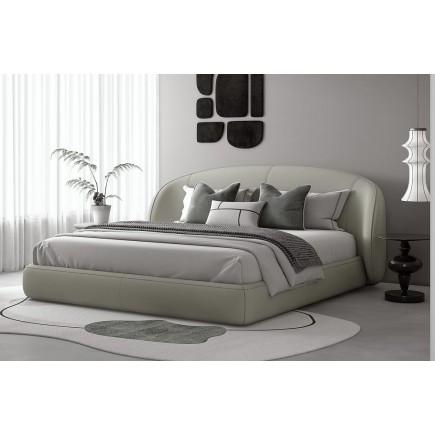 Lit design en cuir de luxe LUXO, avec sommier à lattes offert, gris clair, 180x200