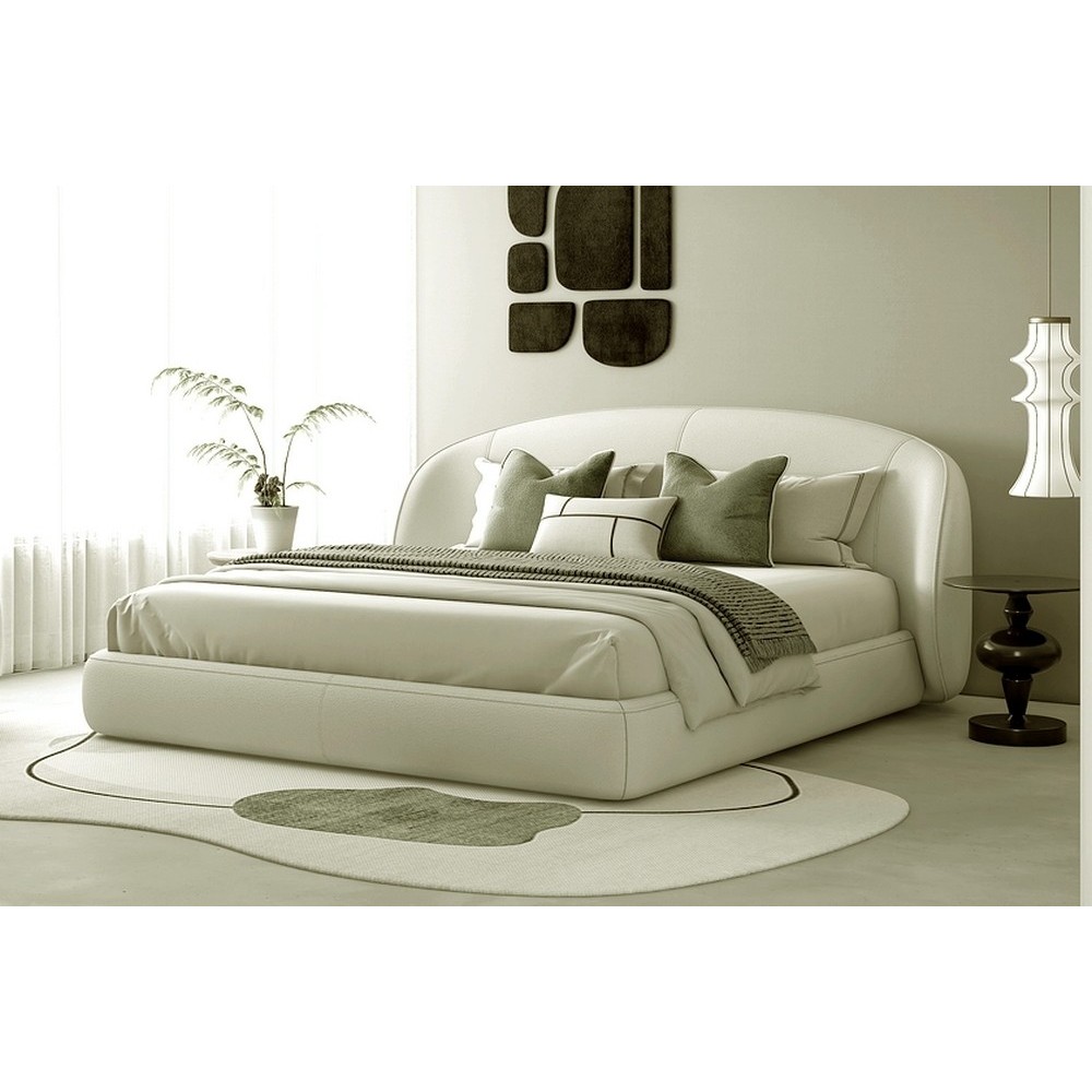 Lit design en cuir de luxe LUXO, avec sommier à lattes offert, écru, 160x200 Lit design en cuir de luxe LUXO, avec sommier à lattes offert, écru, 160x200