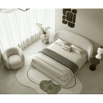 Lit design en cuir de luxe LUXO, avec sommier à lattes offert, écru, 160x200