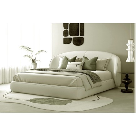 Lit design en cuir de luxe LUXO, avec sommier à lattes offert, écru, 140x200