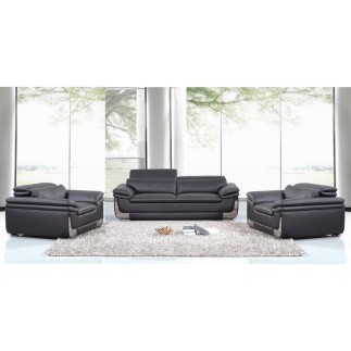 Ensemble composé de: un canapé 3 places et 2 fauteuils 1 place en cuir italien buffle ITALINA, noir avec surpiqure blanche