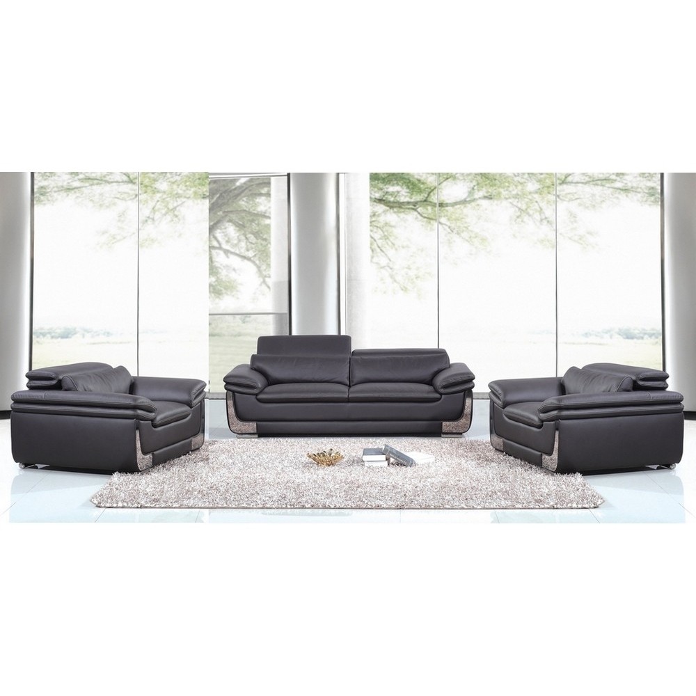 Ensemble composé de: un canapé 3 places et 2 fauteuils 1 place en cuir italien buffle ITALINA, noir avec surpiqure blanche