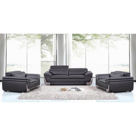 Ensemble composé de: un canapé 3 places et 2 fauteuils 1 place en cuir italien buffle ITALINA, noir avec surpiqure blanche