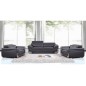 Ensemble composé de: un canapé 3 places et 2 fauteuils 1 place en cuir italien buffle ITALINA, noir avec surpiqure blanche
