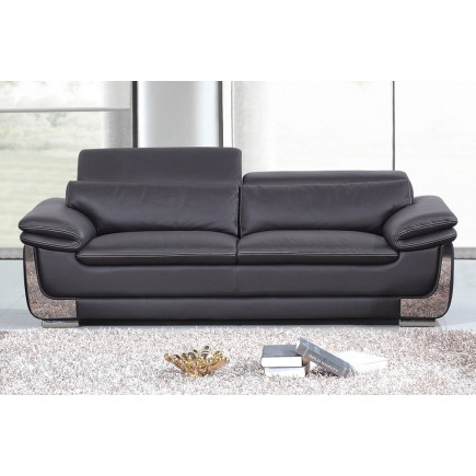 Ensemble composé de: un canapé 3 places et 2 fauteuils 1 place en cuir italien buffle ITALINA, noir avec surpiqure blanche