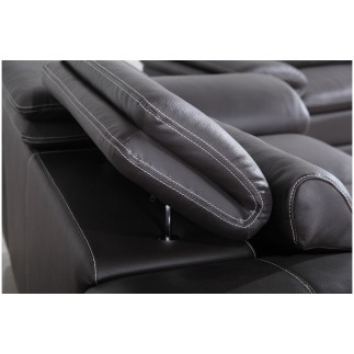 Ensemble composé de: un canapé 3 places et 2 fauteuils 1 place en cuir italien buffle ITALINA, noir avec surpiqure blanche