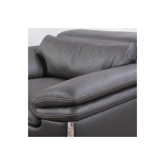 Ensemble composé de: un canapé 3 places et 2 fauteuils 1 place en cuir italien buffle ITALINA, noir avec surpiqure blanche