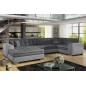 Canapé panoramique convertible - DAMIEN VELOURS - en tissu gris foncé et gris clair de qualité, 7 places, méridienne à gauche et Canapé panoramique convertible - DAMIEN VELOURS - en tissu gris foncé et gris clair de qualité, 7 places, méridienne à gauche et