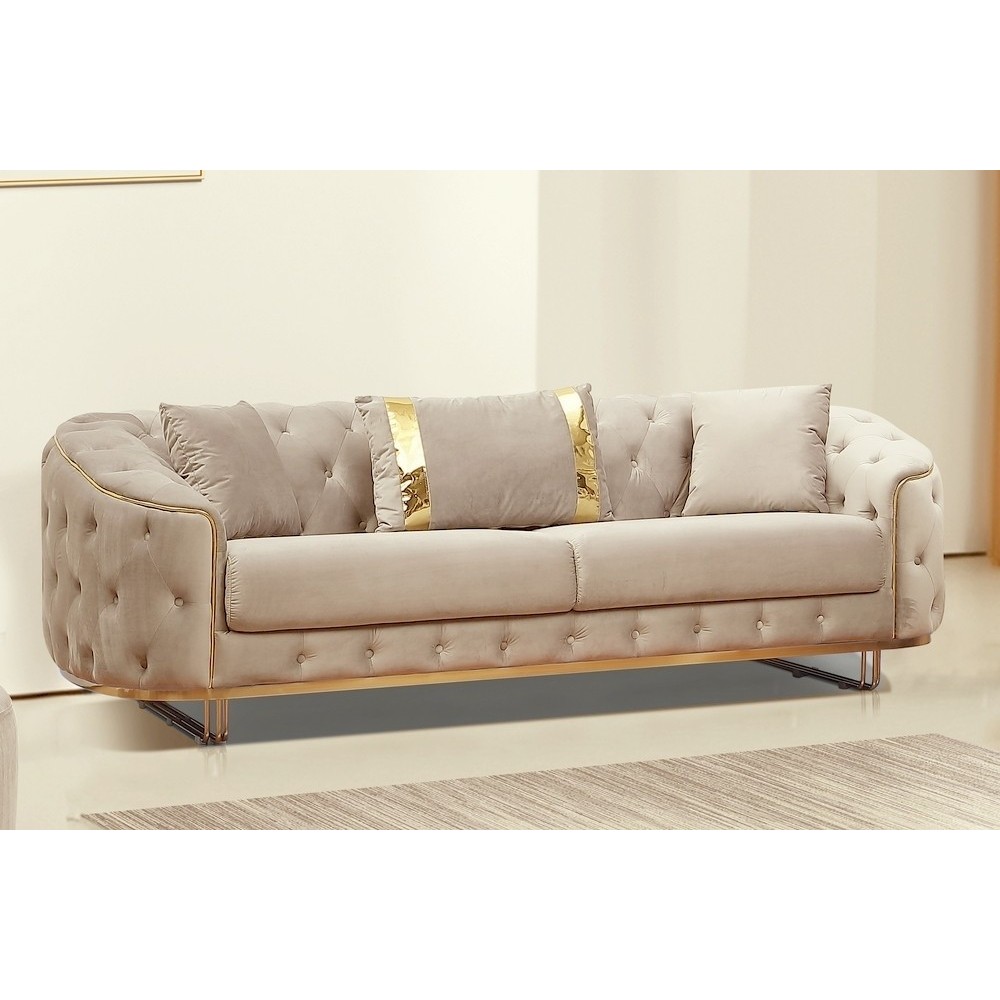 Canapé 3/4 places - beige - en tissu velours de qualité luxe, LUXOR Canapé 3/4 places - beige - en tissu velours de qualité luxe, LUXOR