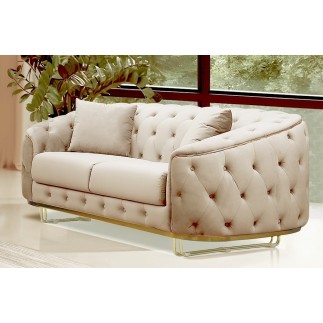 Canapé 3/4 places - beige - en tissu velours de qualité luxe, LUXOR
