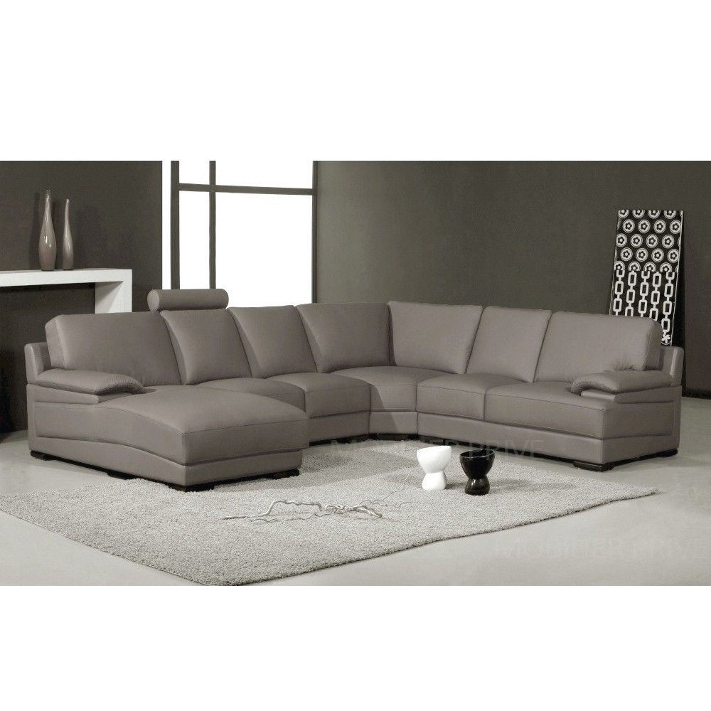 Canapé d'angle en cuir italien 6/7 places MISTER, gris clair, angle droit