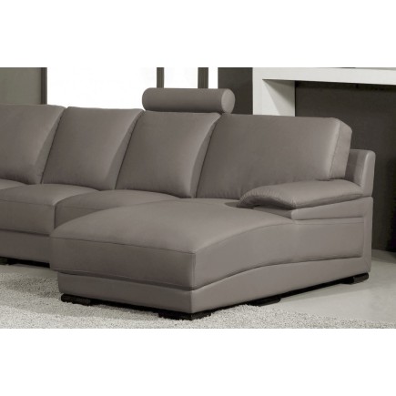 Canapé d'angle en cuir italien 6/7 places MISTER, gris clair, angle gauche