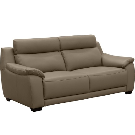 Canapé 3 places en 100% tout cuir épais luxe italien, taupe, BERELI