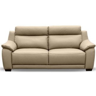 Canapé 3 places en 100% tout cuir épais luxe italien, beige. BERELI