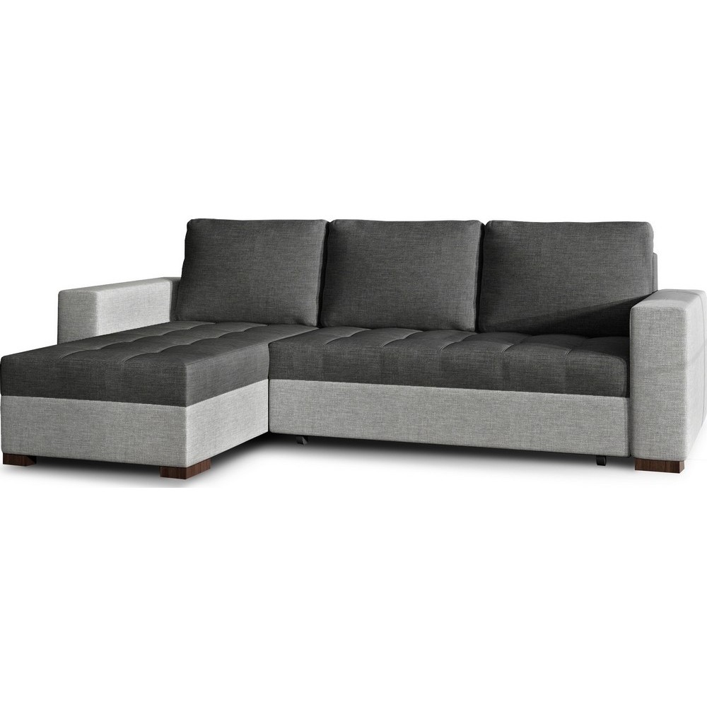 Canapé d'angle convertible - en tissu qualité gris foncé et gris clair, 4/5 places, avec coffre, angle gauche (vu de face), NEST