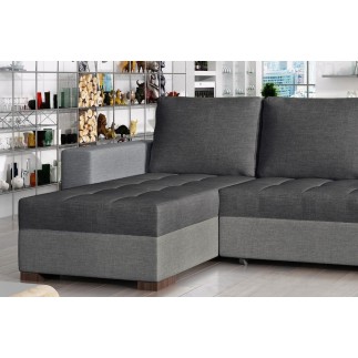 Canapé d'angle convertible - en tissu qualité gris foncé et gris clair, 4/5 places, avec coffre, angle gauche (vu de face), NEST