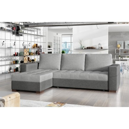 Canapé d'angle convertible - en tissu qualité gris clair et gris foncé, 4/5 places, avec coffre, angle gauche (vu de face), NEST