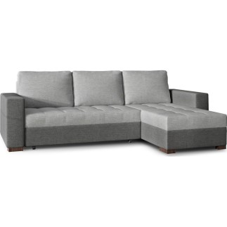 Canapé d'angle convertible en tissu qualité gris clair et gris foncé, 4/5 places, avec coffre, angle droit (vu de face), NESTOR