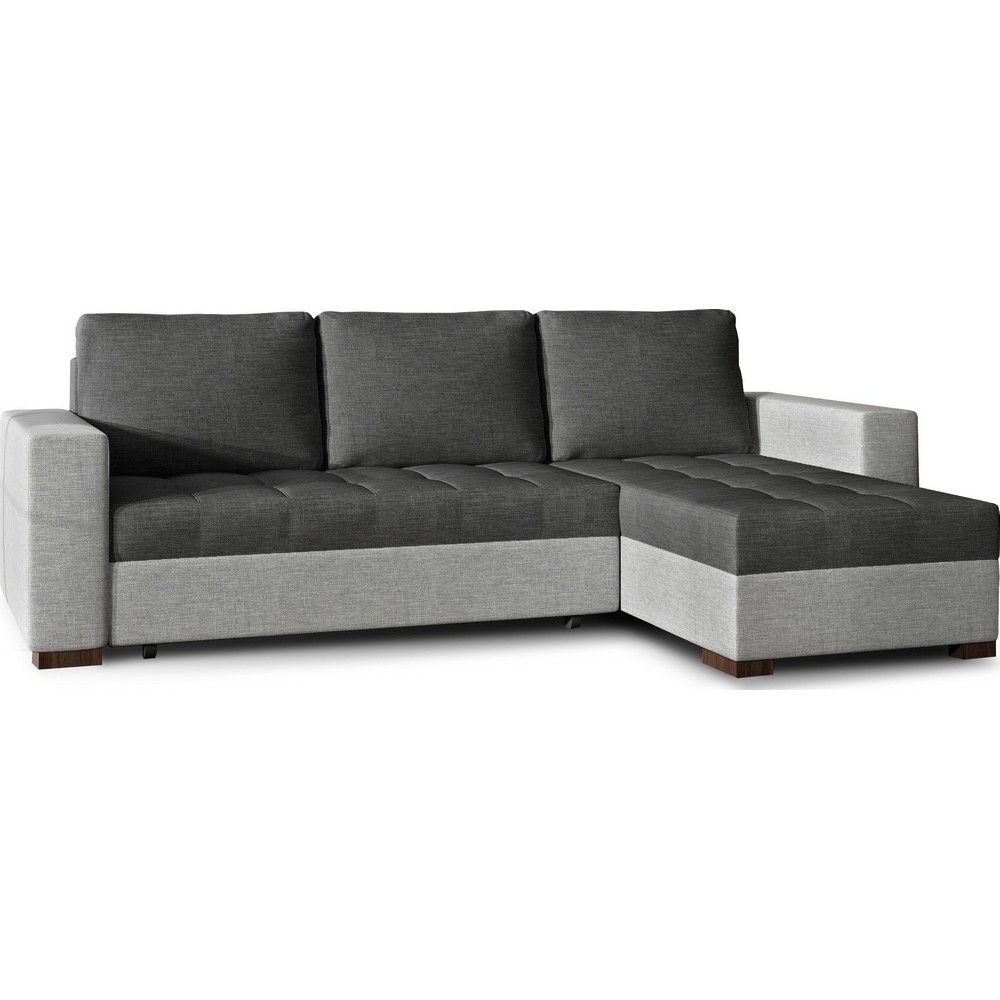 Canapé d'angle convertible - en tissu qualité gris foncé et gris clair, 4/5 places, avec coffre, angle droit (vu de face), NESTO Canapé d'angle convertible - en tissu qualité gris foncé et gris clair, 4/5 places, avec coffre, angle droit (vu de face), NESTO