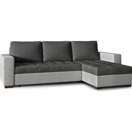 Canapé d'angle convertible - en tissu qualité gris foncé et gris clair, 4/5 places, avec coffre, angle droit (vu de face), NESTO