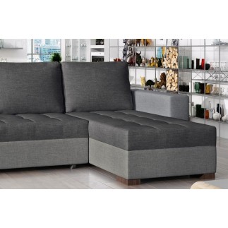 Canapé d'angle convertible - en tissu qualité gris foncé et gris clair, 4/5 places, avec coffre, angle droit (vu de face), NESTO