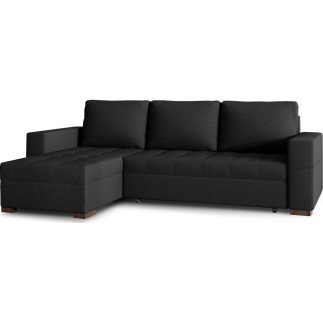 Canapé d'angle convertible - en tissu qualité noir, 4/5 places, avec coffre, angle gauche (vu de face), NESTOR