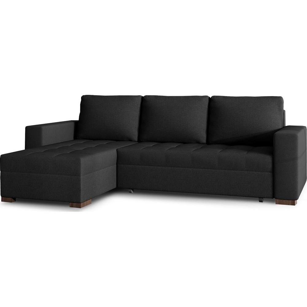 Canapé d'angle convertible - en tissu qualité noir, 4/5 places, avec coffre, angle gauche (vu de face), NESTOR Canapé d'angle convertible - en tissu qualité noir, 4/5 places, avec coffre, angle gauche (vu de face), NESTOR