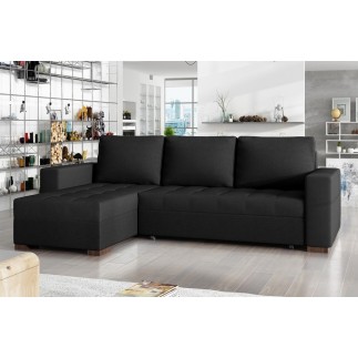 Canapé d'angle convertible - en tissu qualité noir, 4/5 places, avec coffre, angle gauche (vu de face), NESTOR