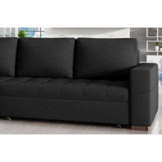 Canapé d'angle convertible - en tissu qualité noir, 4/5 places, avec coffre, angle gauche (vu de face), NESTOR