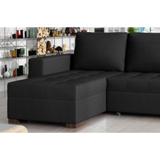 Canapé d'angle convertible - en tissu qualité noir, 4/5 places, avec coffre, angle gauche (vu de face), NESTOR