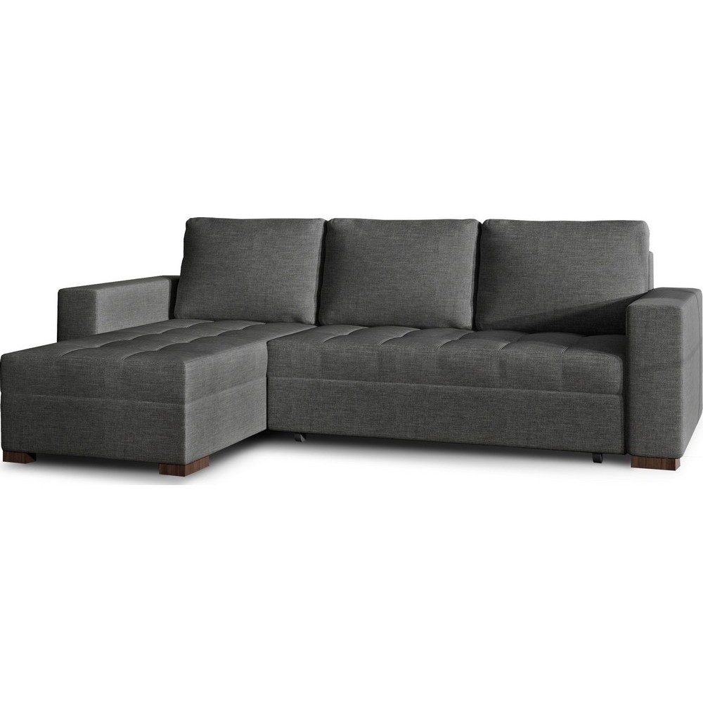 Canapé d'angle convertible en tissu qualité gris foncé, 4/5 places, avec coffre, angle gauche (vu de face), NESTOR