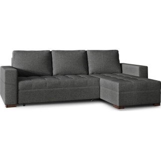 Canapé d'angle convertible en tissu qualité gris foncé, 4/5 places, avec coffre, angle droit (vu de face), NESTOR