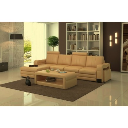 Canapé d'angle en cuir italien 5 places ROMANA, beige