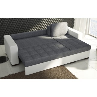 Canapé d'angle convertible en tissu qualité gris foncé, 4/5 places, avec coffre, angle droit (vu de face), NESTOR