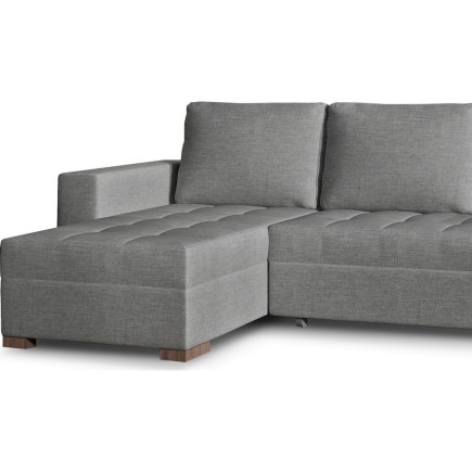 Canapé d'angle convertible - en tissu qualité gris clair, 4/5 places, avec coffre, angle gauche (vu de face), NESTOR