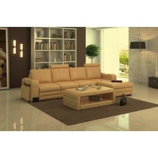 Canapé d'angle en cuir italien 5 places ROMANA, beige