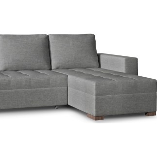Canapé d'angle convertible en tissu qualité gris clair, 4/5 places, avec coffre, angle droit (vu de face), NESTOR