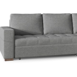 Canapé d'angle convertible en tissu qualité gris clair, 4/5 places, avec coffre, angle droit (vu de face), NESTOR