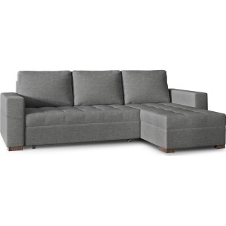 Canapé d'angle convertible en tissu qualité gris clair, 4/5 places, avec coffre, angle droit (vu de face), NESTOR